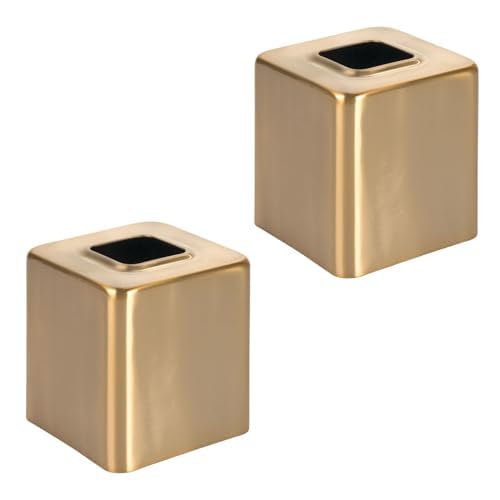 mDesign Metal Square Tissue Box Cover, Modern Facial Paper Holder - Accessories for Bathroom Vanity, Bedroom Dresser, Night Stand, Desk, Office, End Table - Unity Collection - 2 Pack - Soft Brass