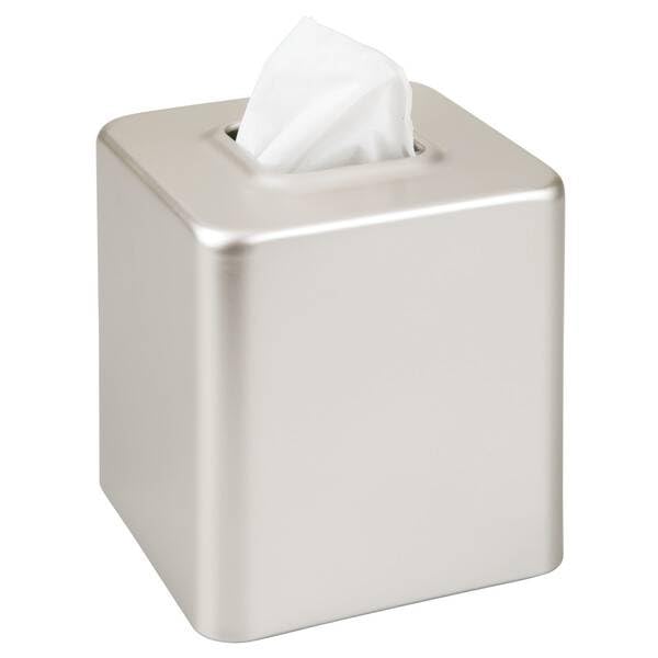 mDesign Steel Square Tissue Box Cover, Modern Facial Tissue Holder for Bathroom Vanity Countertops, Bedroom Dressers, Night Stands, Desks, Office and Tables - Unity Collection - Satin