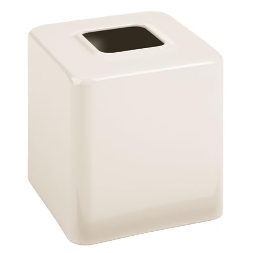 mDesign Metal Square Tissue Box Cover, Modern Facial Paper Holder - Accessories for Bathroom Vanity Countertop, Bedroom Dresser, Night Stand, Desk, Office, End Table - Unity Collection - Cream/Beige