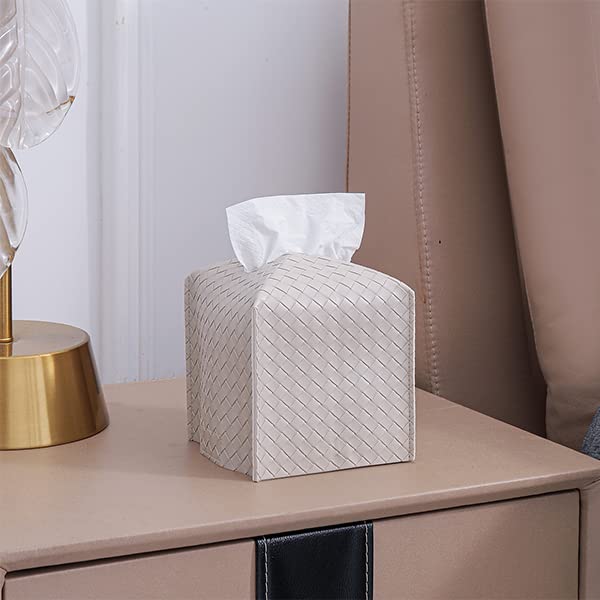 Tissue Box Cover Square Leather Facial Paper Holder, Griege