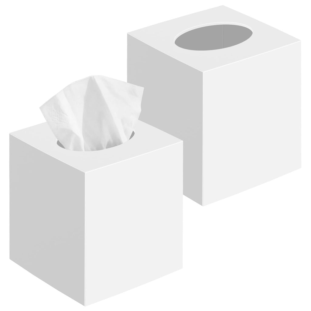 2 Pack Tissue Box Cover, Square Plastic Tissue Holder Non-Slip Base, White