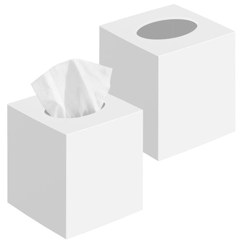 2 Pack Tissue Box Cover, Square Plastic Tissue Holder Non-Slip Base, White