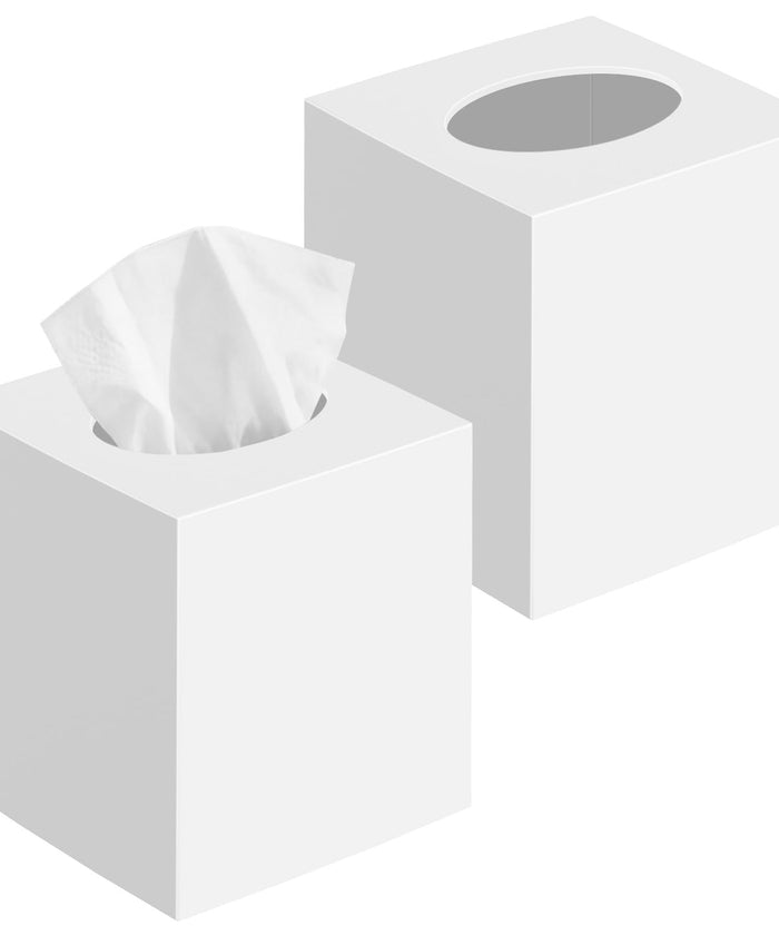 2 Pack Tissue Box Cover, Square Plastic Tissue Holder Non-Slip Base, White