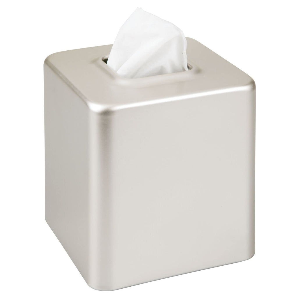 mDesign Steel Square Tissue Box Cover, Modern Facial Tissue Holder for Bathroom Vanity Countertops, Bedroom Dressers, Night Stands, Desks, Office and Tables - Unity Collection - Satin
