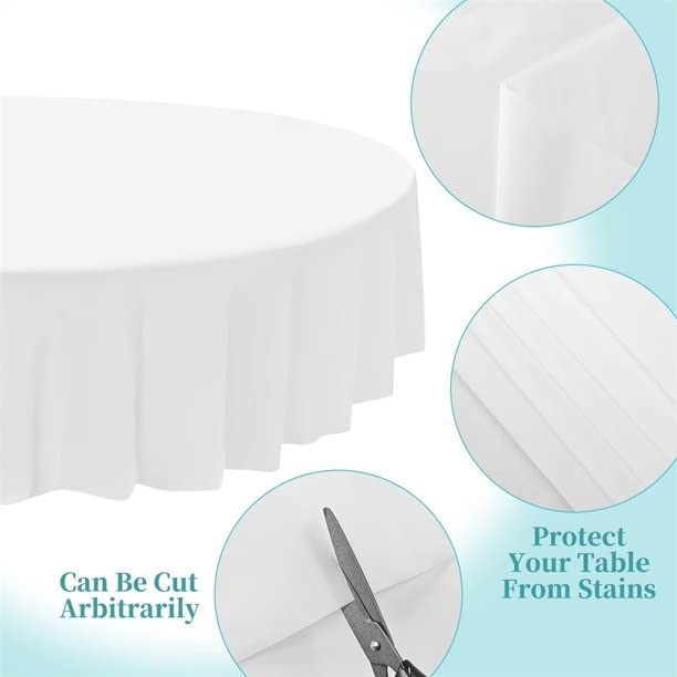 HOUZZKINGZ USA Paper Tablecloths for Round Tables | 82'' - 6 Pack | White Paper Disposable Tablecloth | 3-Ply Premium Paper & Plastic Table Cloths for Parties Disposable, (WPPRTC-6)