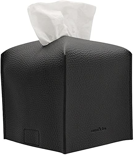 Carrot’s Den PU Leather Tissue Box Cover Holder, Bathroom Decor, Black