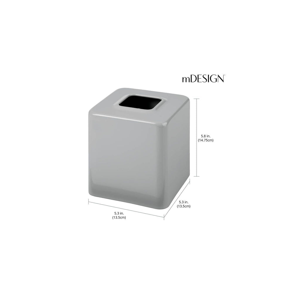 mDesign Metal Square Tissue Box Cover, Modern Facial Paper Holder - Accessories for Bathroom Vanity Countertop, Bedroom Dresser, Night Stand, Desk, Office and End Table - Unity Collection - Gray