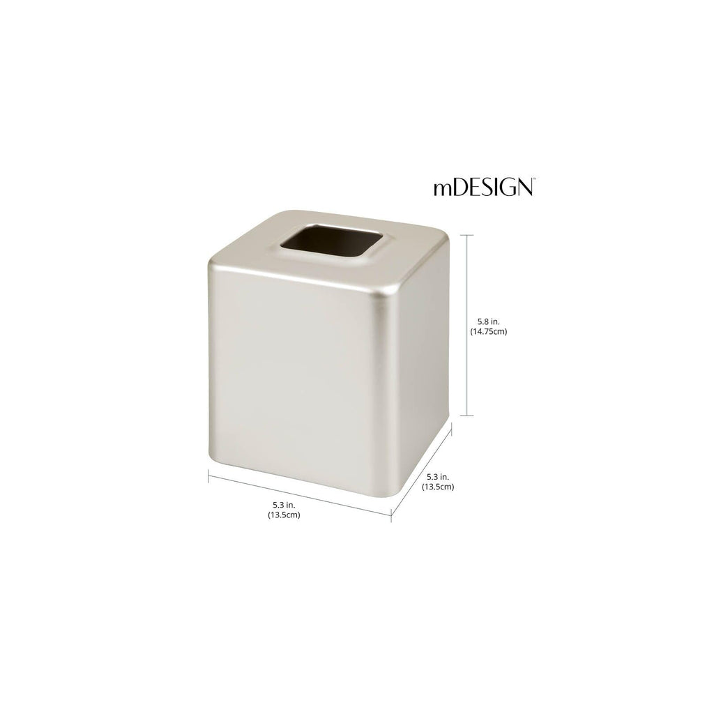 mDesign Steel Square Tissue Box Cover, Modern Facial Tissue Holder for Bathroom Vanity Countertops, Bedroom Dressers, Night Stands, Desks, Office and Tables - Unity Collection - Satin