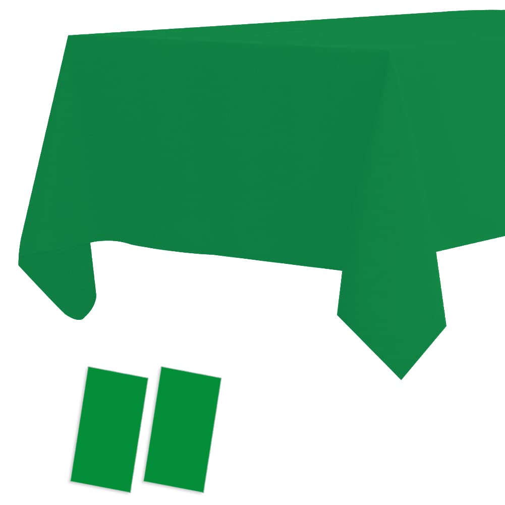 Atoplutly 2 Pack Plastic Tablecloths Disposable Plastic Table Cloths Covers for BBQ Picnic Birthday Wedding Parties Waterproof Oil-Proof Cloth Light Weight Green Table Covers 54 x 108 in