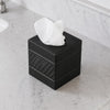 Monarch Abode Tissue Box Cover Square – Handcrafted Wave Embossed Black Metal Tissue Holder Box for Bathroom Accessory, Aesthetic Decorative Facial Napkin Cube for Modern Home Decor