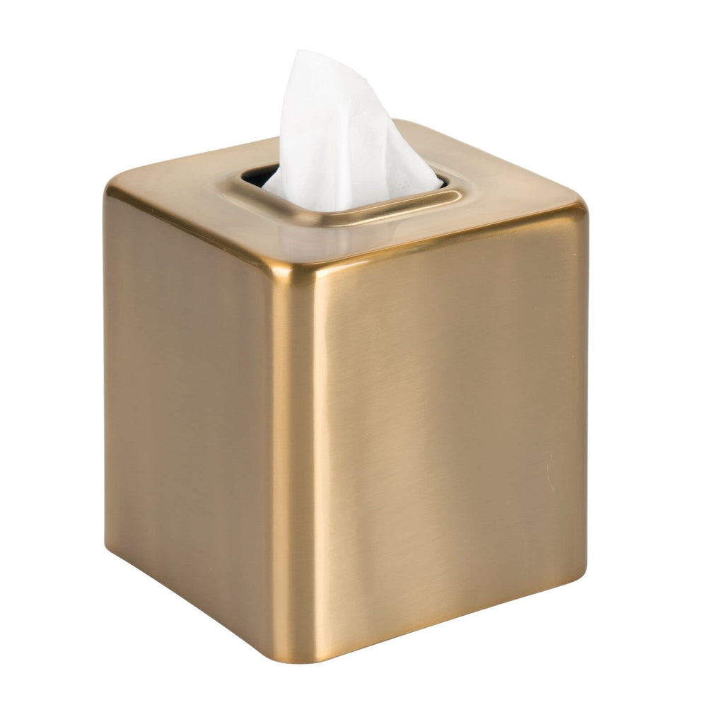 mDesign Metal Square Tissue Box Cover, Modern Facial Paper Holder - Accessories for Bathroom Vanity, Bedroom Dresser, Night Stand, Desk, Office, End Table - Unity Collection - 2 Pack - Soft Brass