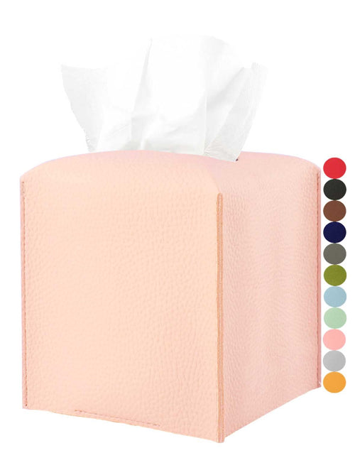 Pink Tissue Box Cover Leather – with Bottom Belt [JESMINI] Decorative Modern PU Leather Tissue Box Holder for Bathroom Vanity/Night Stands/Office