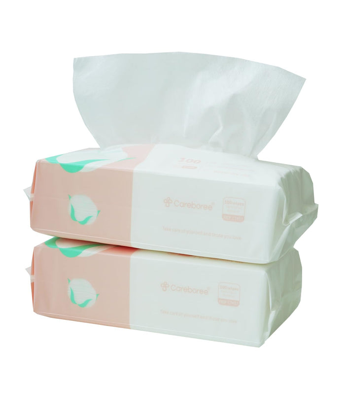 Careboree 100% Cotton Soft Dry Baby Wipes, Multipurpose Tissues, 200 Counts