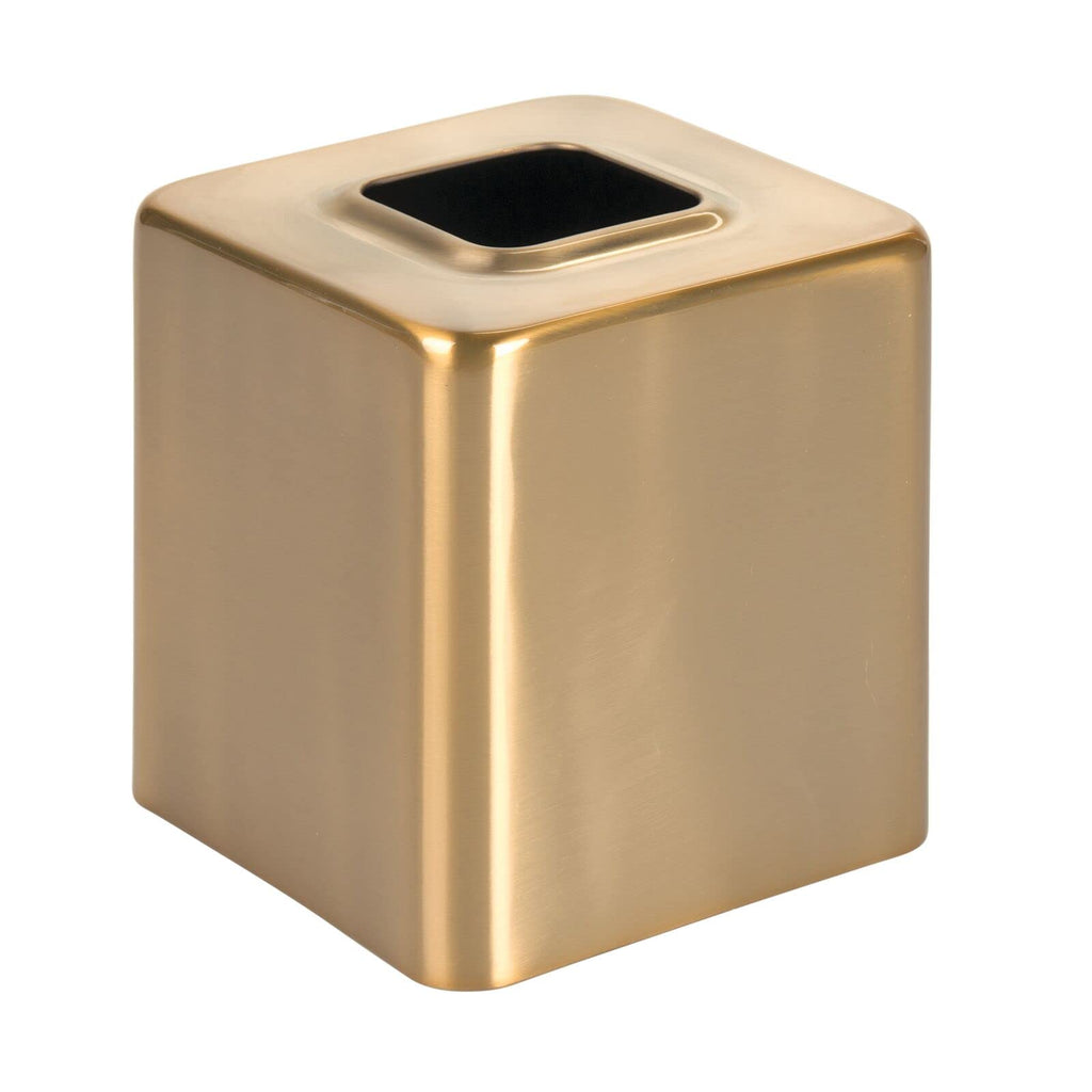 mDesign Metal Square Tissue Box Cover, Modern Facial Paper Holder - Accessories for Bathroom Vanity, Bedroom Dresser, Night Stand, Desk, Office, End Table - Unity Collection - 2 Pack - Soft Brass