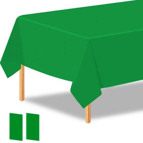 CXSAZRY 2Pcs Green Plastic Table Cloth, 54 x 108 Inch Rectangle Disposable Tablecloth for Birthday, Wedding, Picnic, Holiday Party
