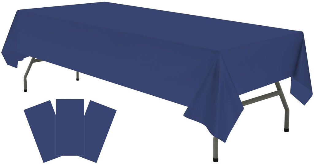 Plastic Navy Blue Tablecloths 3 Pack Disposable Table Covers 54" x 108" Deep Blue Table Cloths PEVA Party Tablecovers for Parties Picnic Birthday Wedding Banquet, Fits 6 to 8 Foot Rectangle Tables