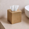 Monarch Abode Tissue Box Cover Square – Handcrafted Ridge Embossed Brushed Gold Metal Tissue Holder Box for Bathroom Accessory, Aesthetic Decorative Facial Napkin Cube for Modern Home Decor