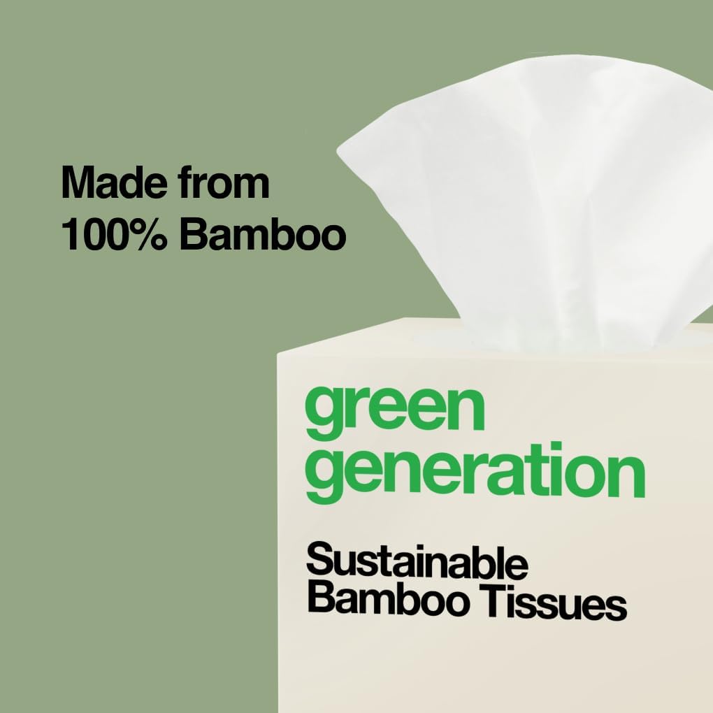 Green Generation Bamboo Facial Tissues Cube Boxes - 3-Ply, 70 Sheets/Box, 12 Multicolor Face Tissue Boxes, 840 Unscented Organic Soft Paper Facial Tissuefor Daily Use - Hypoallergenic,FSC Certified