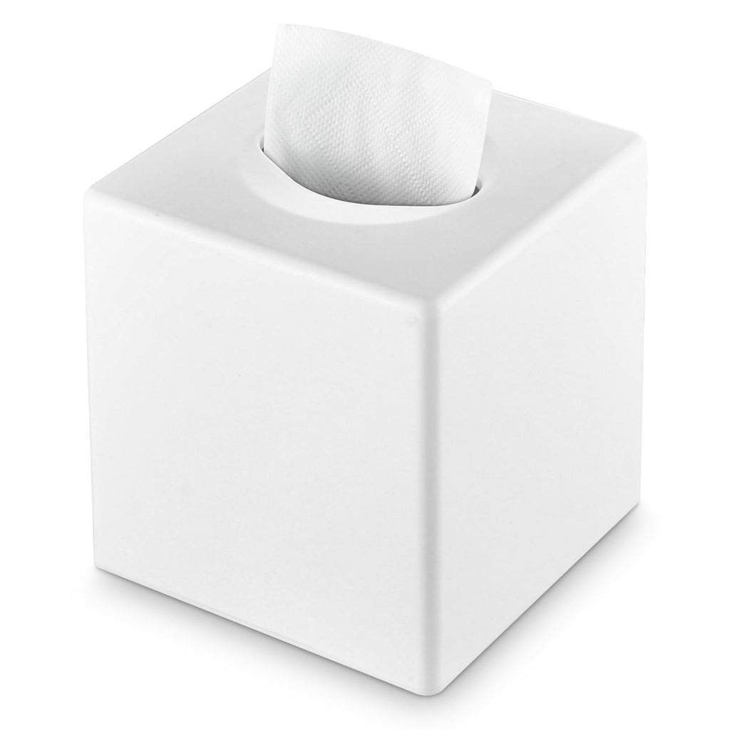 Y-in Hand Tissue Box Cover, Square Facial Tissue Holder with Bottom, White