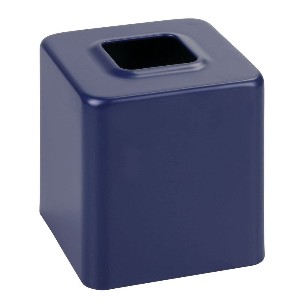 mDesign Metal Square Tissue Box Cover, Modern Facial Paper Holder - Accessories for Bathroom Vanity Countertop, Bedroom Dresser, Night Stand, Desk, Office, End Table, Unity Collection, Matte Navy Blue