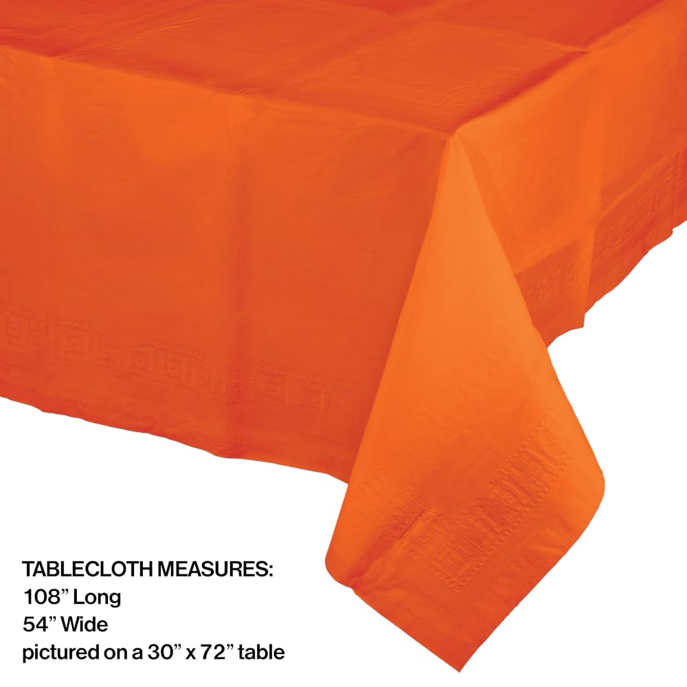 Touch of Color Paper Tablecloth, Poly Liner, Orange, 54 x 108 in, 3 ct