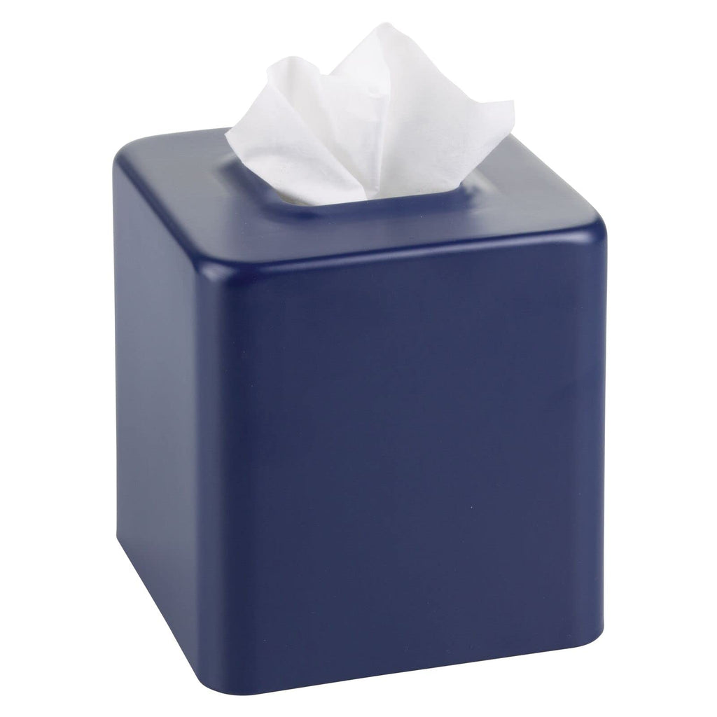 mDesign Metal Square Tissue Box Cover, Modern Facial Paper Holder - Accessories for Bathroom Vanity Countertop, Bedroom Dresser, Night Stand, Desk, Office, End Table, Unity Collection, Matte Navy Blue