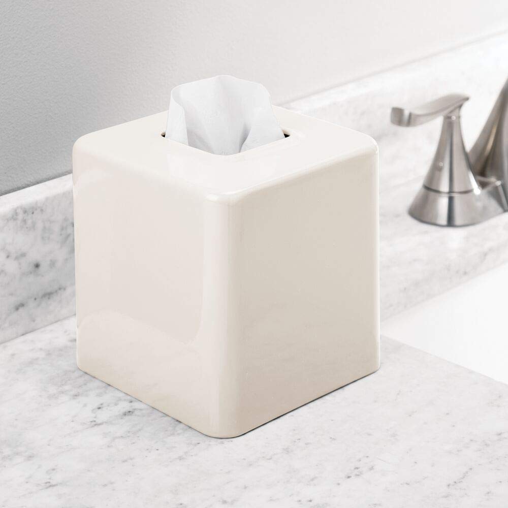 mDesign Metal Square Tissue Box Cover, Modern Facial Paper Holder - Accessories for Bathroom Vanity Countertop, Bedroom Dresser, Night Stand, Desk, Office, End Table - Unity Collection - Cream/Beige