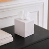 Monarch Abode Tissue Box Cover Square – Handcrafted Ridge Embossed White Metal Tissue Holder Box for Bathroom Accessory, Aesthetic Decorative Facial Napkin Cube for Modern Home Decor