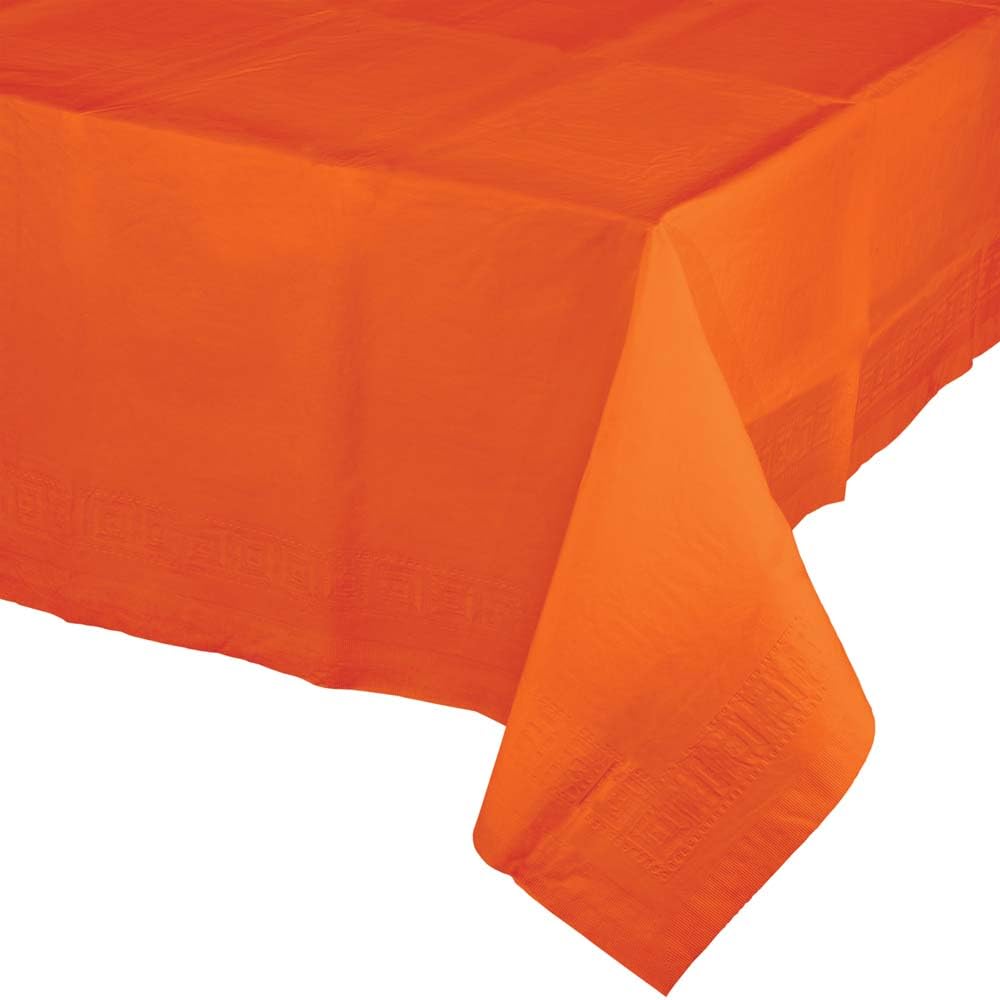 Touch of Color Paper Tablecloth, Poly Liner, Orange, 54 x 108 in, 3 ct