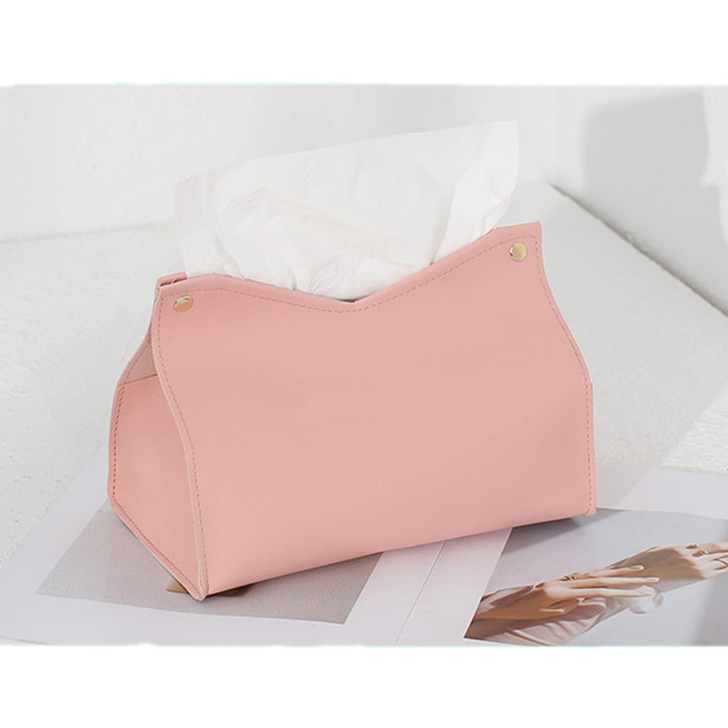Aguoqwen 1PCS PU Leather Tissue Box Cover, Rectangle Facial Paper Organizer Dispenser, Modern Tissue Case Holder for Vanity Countertop Nightstands Living Room Office Desk Car (Pink)