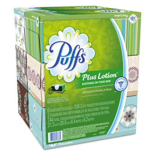 Puffs 137961 Plus Lotion Facial Tissue 2-Ply 124 Sheets/Box 6 Boxes/Pack (39383)