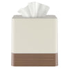 Y-in Hand Square Tissue Box Cover, Facial Cube Tissue Box Holder with Decorative Wood Grain Bottom for Bathroom Vanity, Countertop, Dresser, Nightstand, and Office - Beige