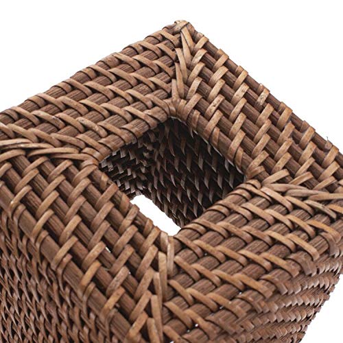Rattan Tissue Box Cover Natural Woven Facial Napkin Holder Square (Honey Brown, 5.5x5.5x5.9 Inch)