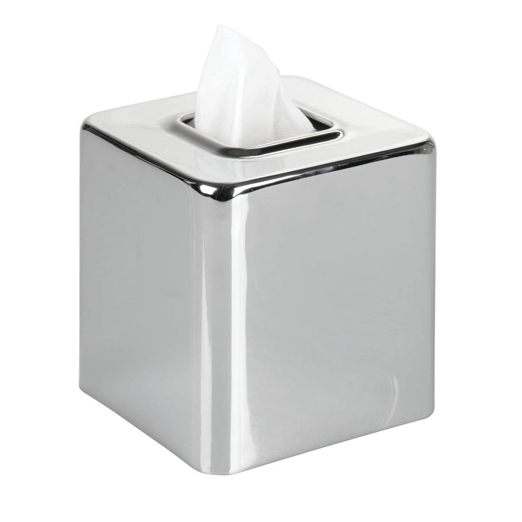 mDesign Metal Square Tissue Box Cover, Modern Facial Paper Holder - Accessories for Bathroom Vanity Countertop, Bedroom Dresser, Night Stand, Desk, Office and End Table - Unity Collection - Chrome