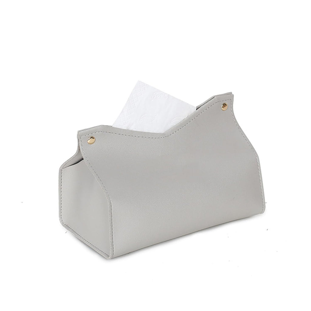 Aguoqwen 1PCS PU Leather Tissue Box Cover, Rectangle Facial Paper Organizer Dispenser, Modern Tissue Case Holder for Vanity Countertop Nightstands Living Room Office Desk Car (Gray)