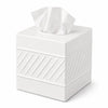 Monarch Abode Tissue Box Cover Square – Handcrafted Wave Embossed White Metal Tissue Holder Box for Bathroom Accessory, Aesthetic Decorative Facial Napkin Cube for Modern Home Decor