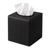 Monarch Abode Tissue Box Cover Square – Handcrafted Ridge Embossed Black Metal Tissue Holder Box for Bathroom Accessory, Aesthetic Decorative Facial Napkin Cube for Modern Home Decor