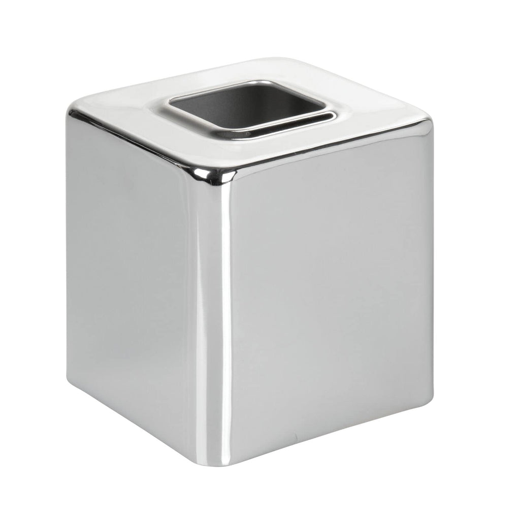 mDesign Metal Square Tissue Box Cover, Modern Facial Paper Holder - Accessories for Bathroom Vanity Countertop, Bedroom Dresser, Night Stand, Desk, Office and End Table - Unity Collection - Chrome