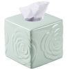 Light Green Ceramic Cube Tissue Box Cover with Rose – Large Elegant Rose Floral Square Decorative Tissue Box Holder for Bathroom, Bedroom, Office Desk, Kitchen Counter – Perfect Housewarming Gift