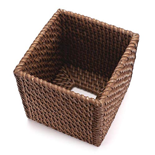 Rattan Tissue Box Cover Natural Woven Facial Napkin Holder Square (Honey Brown, 5.5x5.5x5.9 Inch)