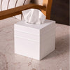 Monarch Abode Tissue Box Cover Square – Handcrafted Border Embossed White Metal Tissue Holder Box for Bathroom Accessory, Aesthetic Decorative Facial Napkin Cube for Modern Home Decor