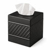 Monarch Abode Tissue Box Cover Square – Handcrafted Wave Embossed Black Metal Tissue Holder Box for Bathroom Accessory, Aesthetic Decorative Facial Napkin Cube for Modern Home Decor