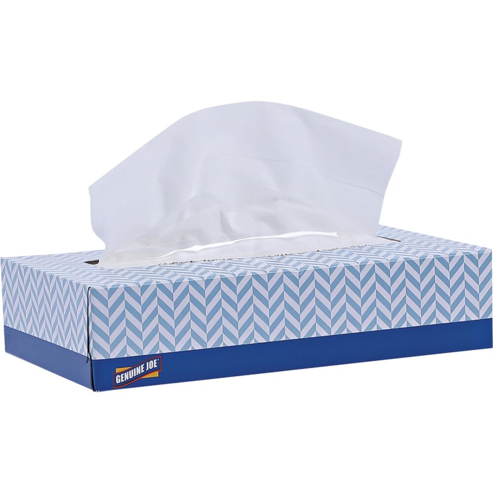 Genuine Joe Facial Tissue, 7.9" x 7.5", 2-Ply, 100 Sheets/Box, 30 Count
