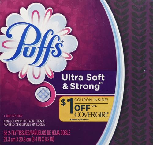 Puffs Ultra Soft Facial Tissues, 1 Cube, 56 Facial Tissues Per Box (Pack of 4)