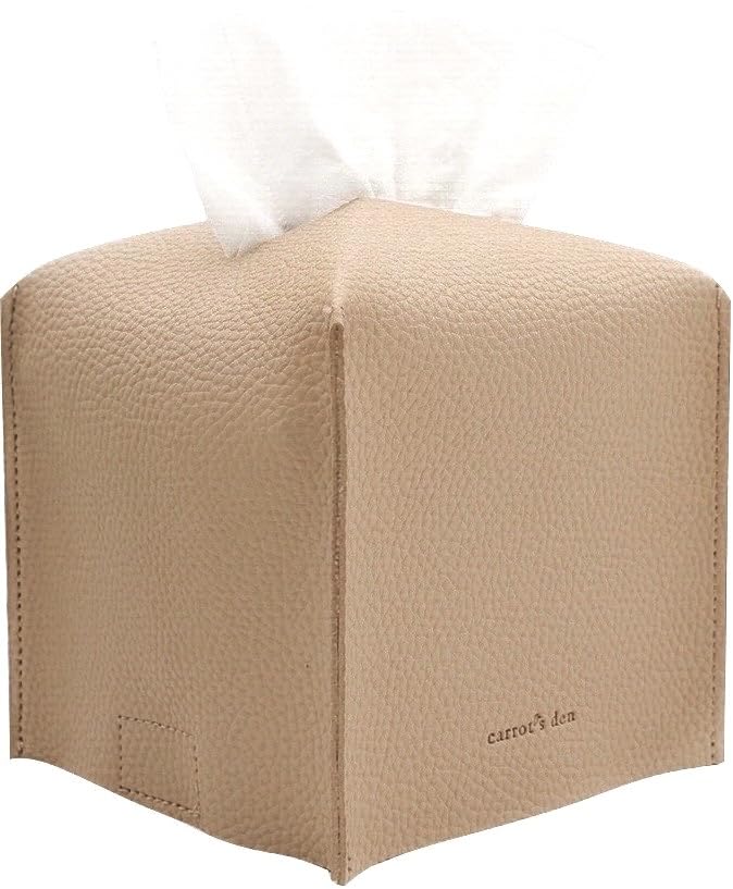Carrot’s Den PU Leather Tissue Box Cover Holder, Bathroom Decor, Beige