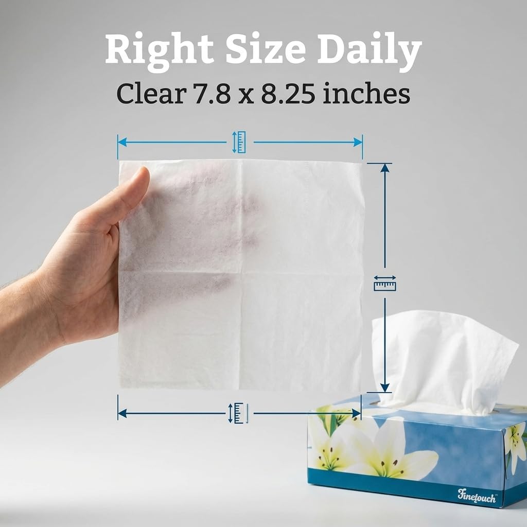 Finetouch Facial Tissues Boxes Bulk, Soft 2-Ply, 130 Sheets, 6 Pack