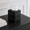Monarch Abode Tissue Box Cover Square – Handcrafted Wave Embossed Black Metal Tissue Holder Box for Bathroom Accessory, Aesthetic Decorative Facial Napkin Cube for Modern Home Decor