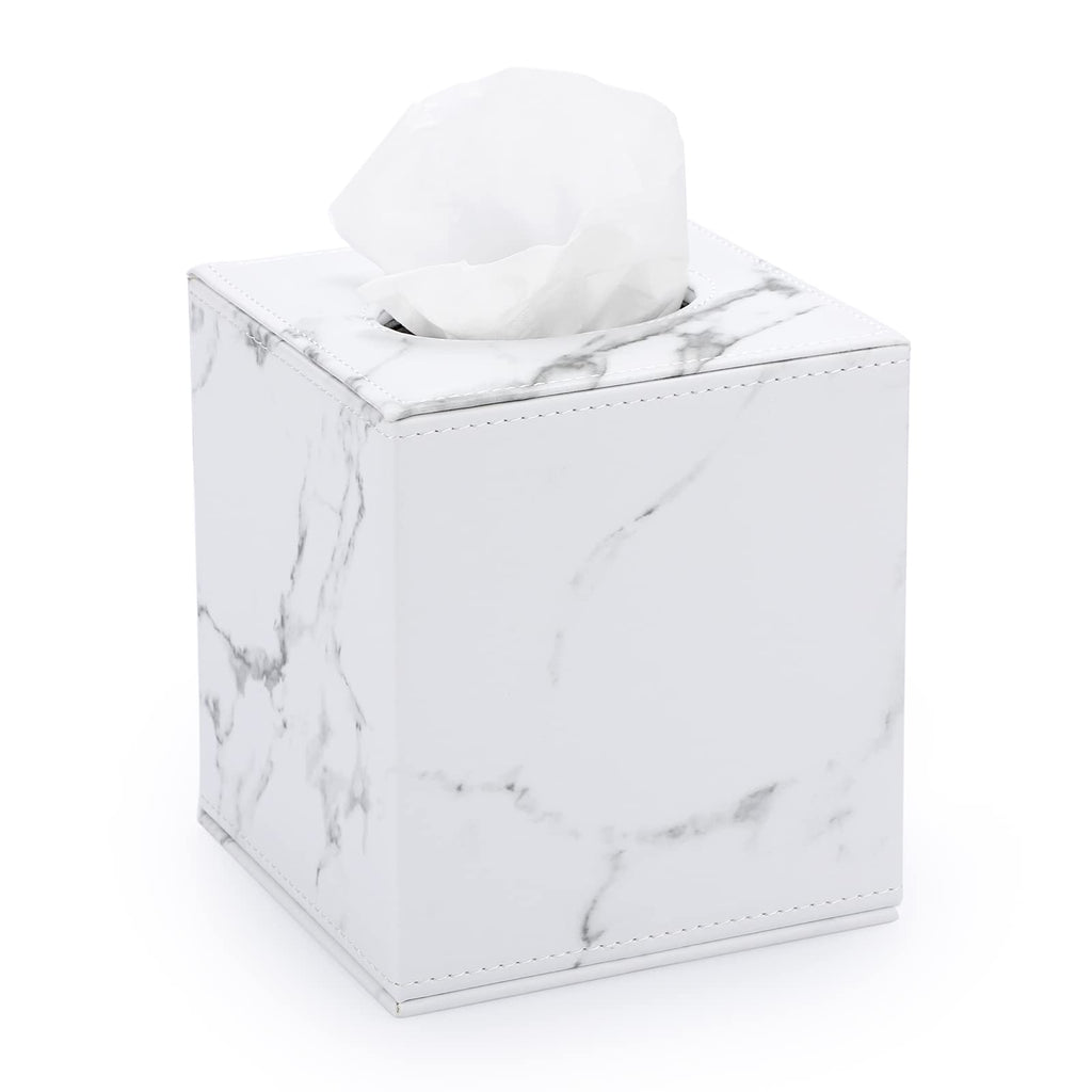 Sumnacon Square Tissue Box Cover with Magnetic Bottom, PU Tissue Box Holder