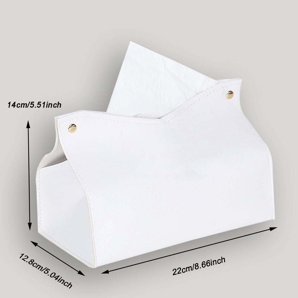 Aguoqwen 1PCS PU Leather Tissue Box Cover, Rectangle Facial Paper Organizer Dispenser, Modern Tissue Case Holder for Vanity Countertop Nightstands Living Room Office Desk Car (White)