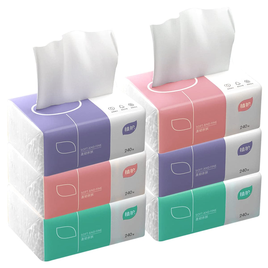 Pack of 6, Soft Small Facial Tissue, Toilet Paper, Bag Cover NOT Box, Disposable Facial Napkin, White Facial Paper, Material Wood Pulp Fiber NOT COTTON, 4-Ply, 240 Sheet per Pack